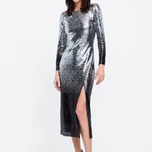 Zara black and silver ombre sequin dress